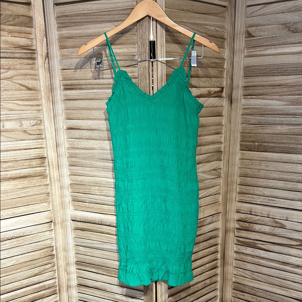 H&M Green Smocked Mini Dress
